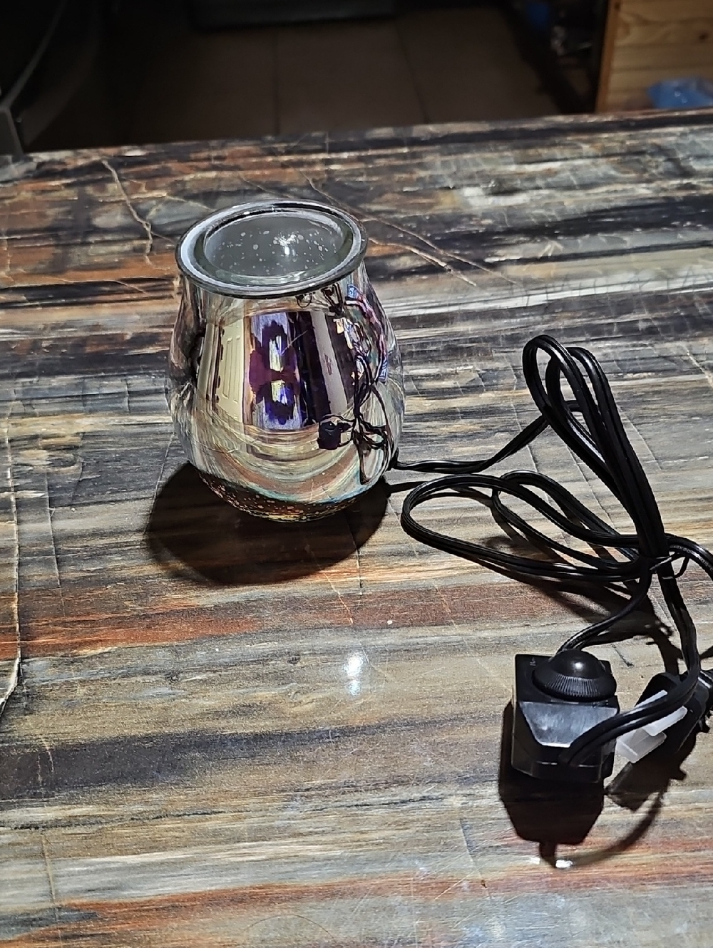 De Blossom Collection Iridescent Glass Electric Wax Warmer - Silver/Purple Sheen